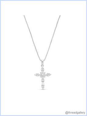 925 Sterling Silver Plated Cross Necklace Baguette CZ Pendant 18"